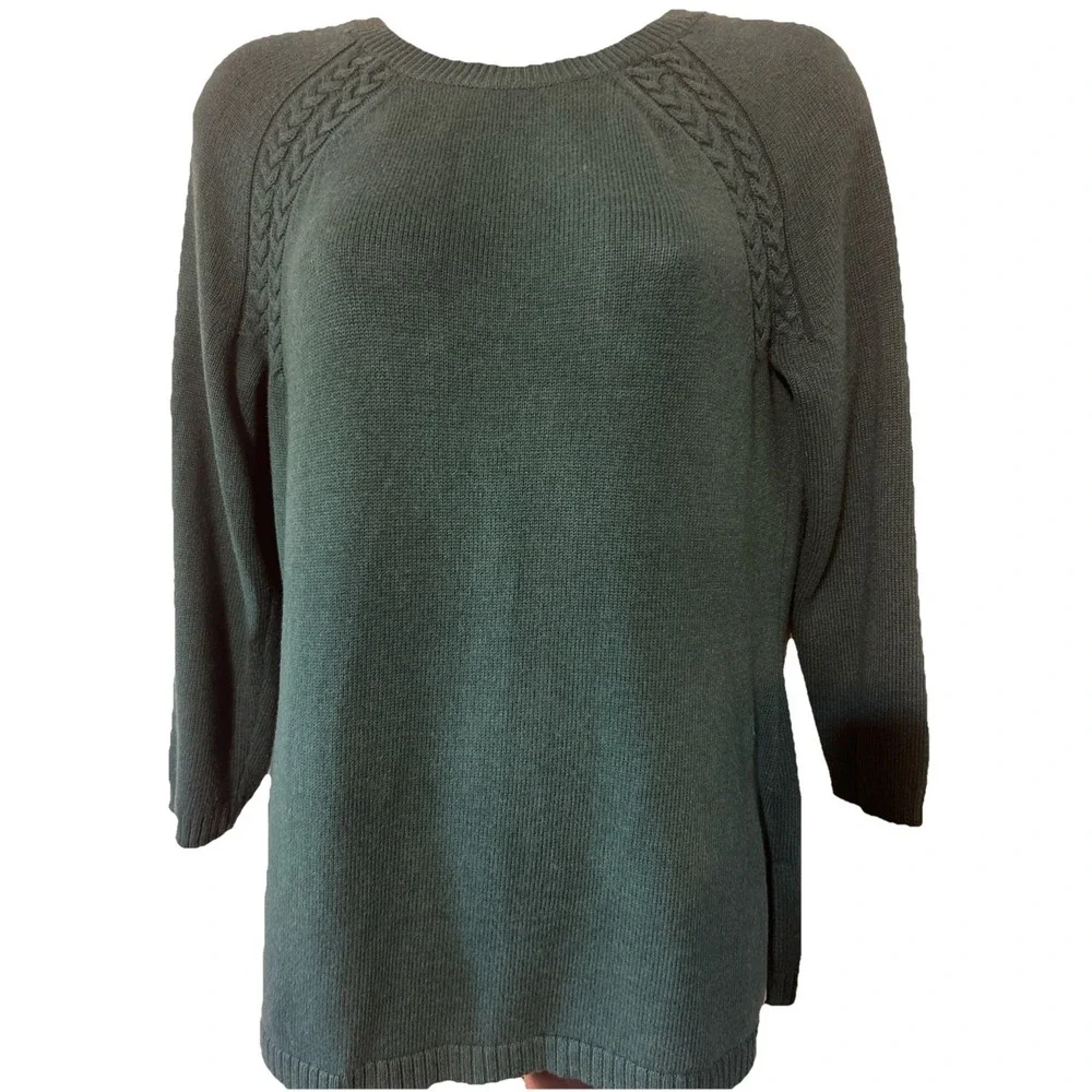 Talbots Emerald Green Cable Knit Sweater Womens Size‎ Small Zip Back 3/4 Sleeves